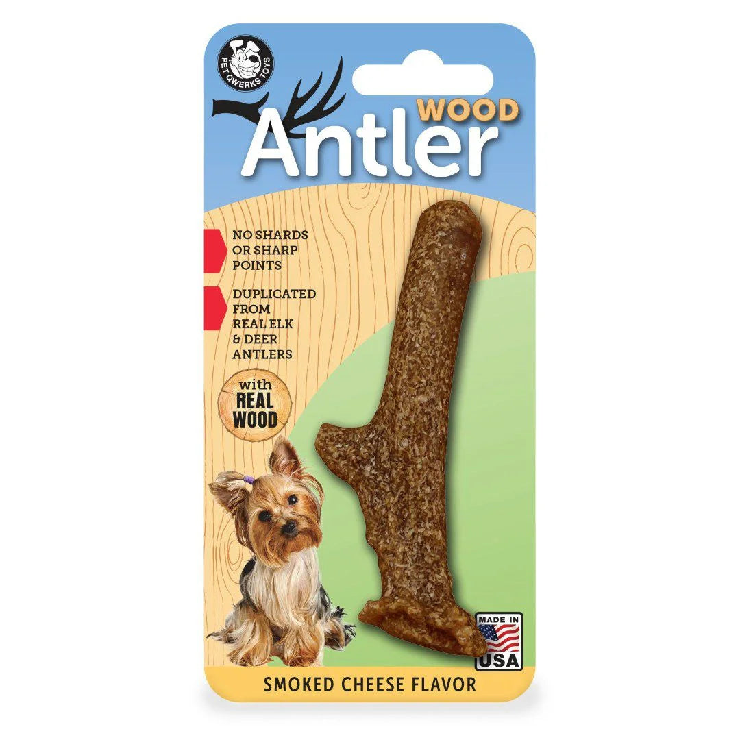 Pet Qwerks Toys Smoked Cheese Wood Antler Dog Chews