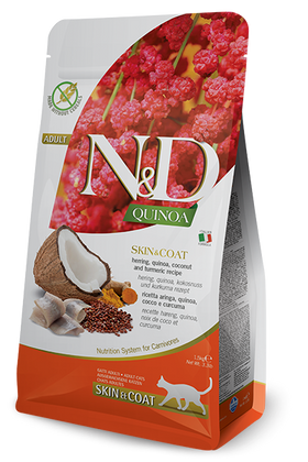 Farmina - N&D Quinoa Skin & Coat - Herring, Quinoa, Coconut and Turmeric Adult Recipe (Dry Cat Food)