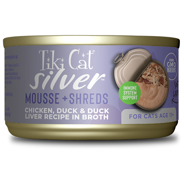 Tiki Cat Silver Mousse Shreds With Chicken Duck Duck