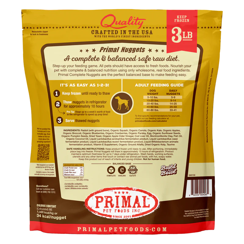 Primal - Nuggets - Raw Rabbit Nuggets (For Dogs) - Frozen Product