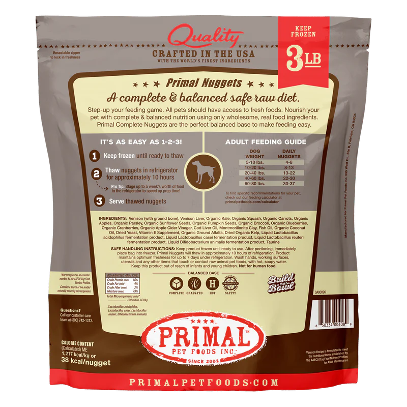 Primal - Nuggets - Raw Venison Nuggets (For Dogs) - Frozen Product