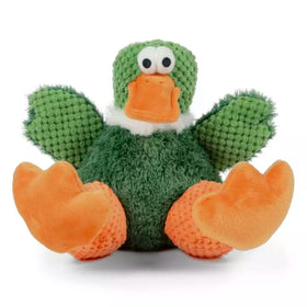 GoDog - Sitting Checkers Green Duck Chew Guard Squeaky Plush Dog Toy