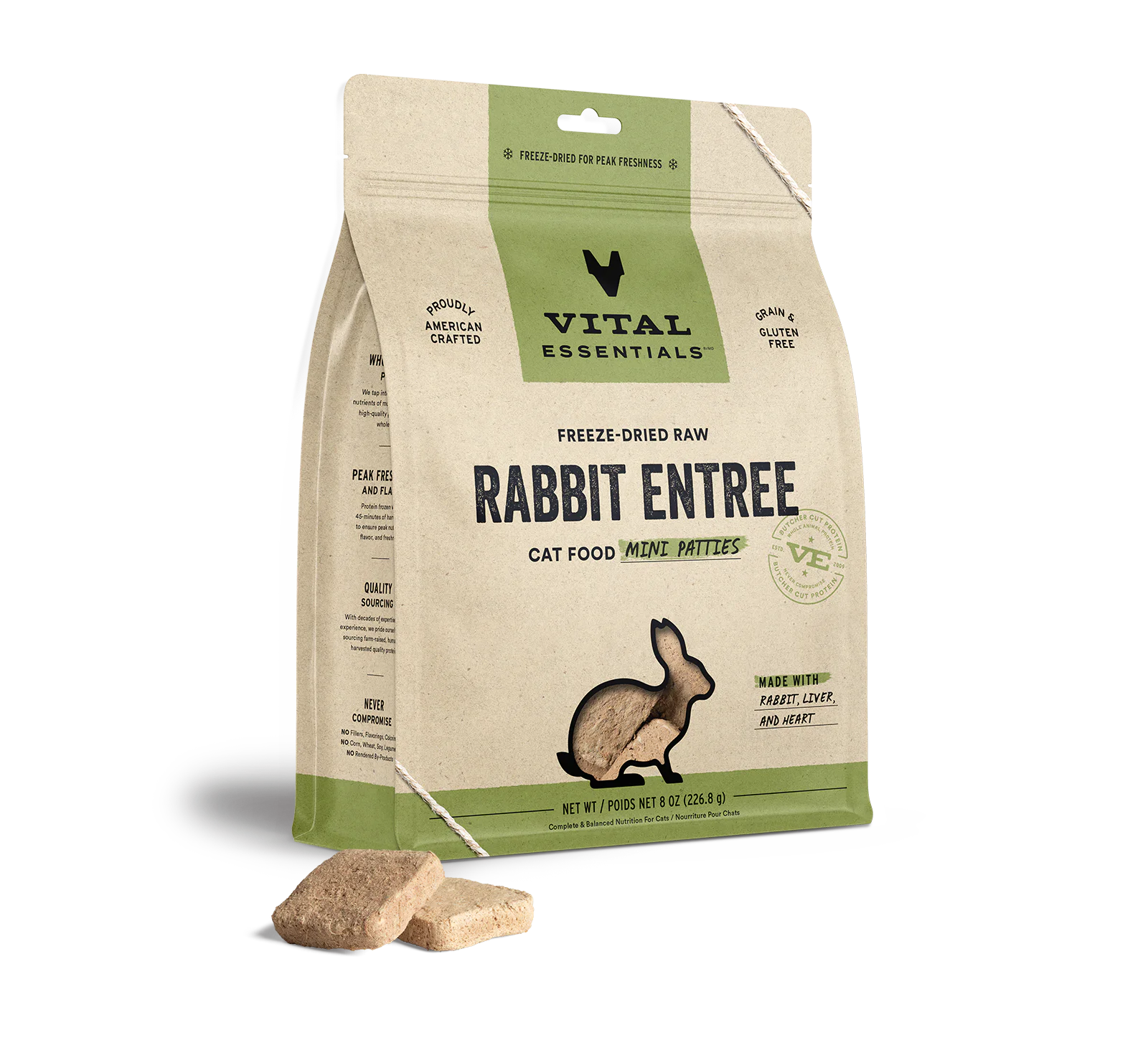 Vital Essentials (VE) - Rabbit Dinner Patties Freeze-Dried Grain Free (Cat Food)