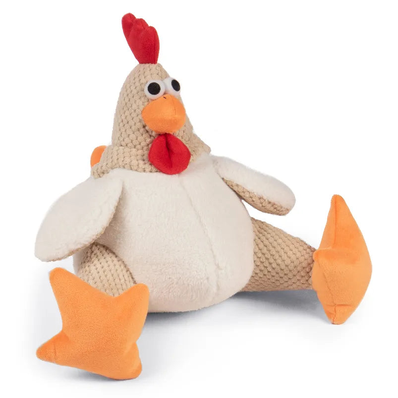 GoDog | Fat Rooster Chew Guard Squeaky | Plush Dog Toy