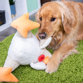 GoDog | Fat Rooster Chew Guard Squeaky | Plush Dog Toy