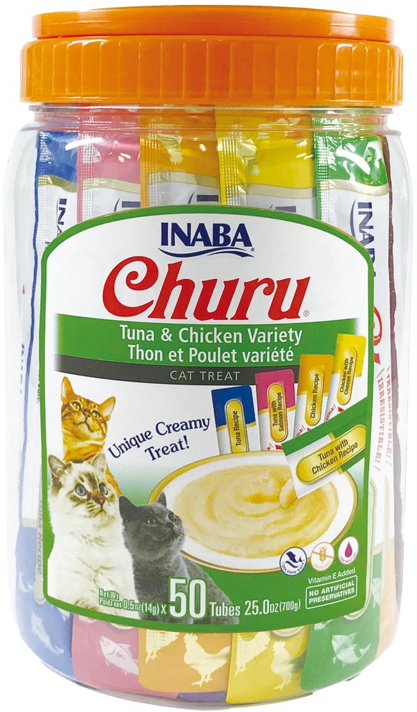 Inaba - Churu Purees - Tuna & Chicken Varieties 50 Tubes (Treat for Cats)