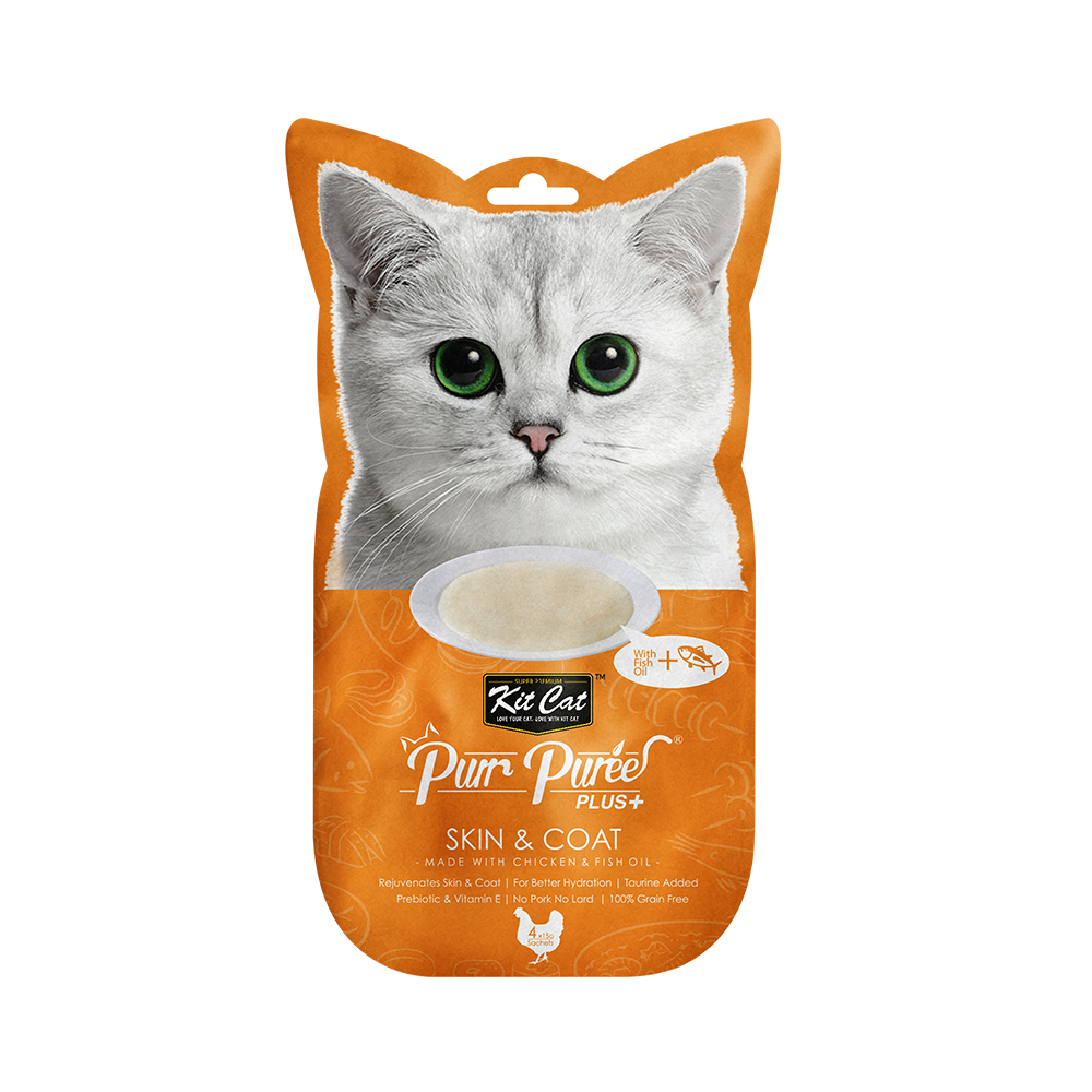 Kit Cat - Kit Cat Purr Puree Plus - Chicken & Fish Oil Skin & Coat Treat (Cat Treat) | Wet Cat Treat