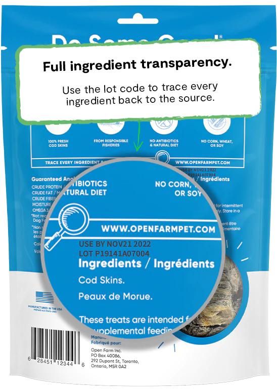 Open Farm | Dehydrated Cod Skins Dog Treat | Pet Food Stores Near Me Markham | ARMOR THE POOCH
