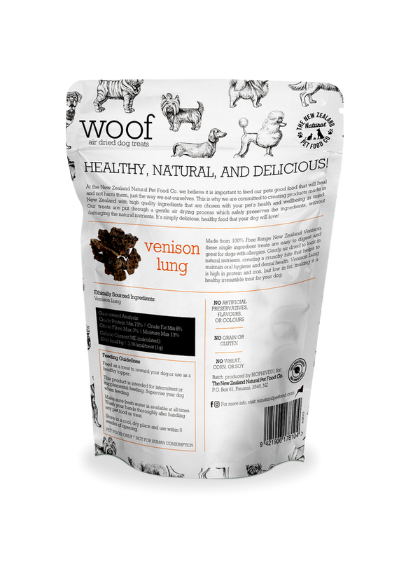 The NZ Natural Pet Food Co. | Woof | Air Dried Venison Lung | Dog Treats