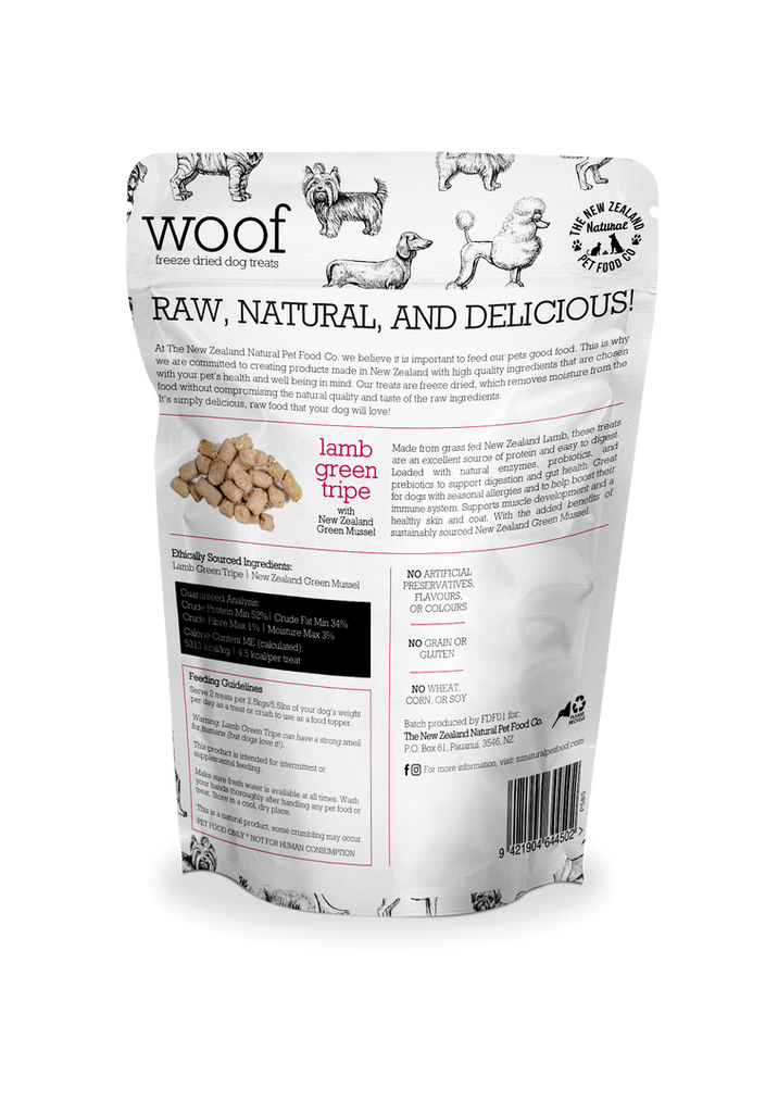 The NZ Natural Pet Food Co. | Woof | Freeze Dried Lamb Green Tripe | Dog Treat