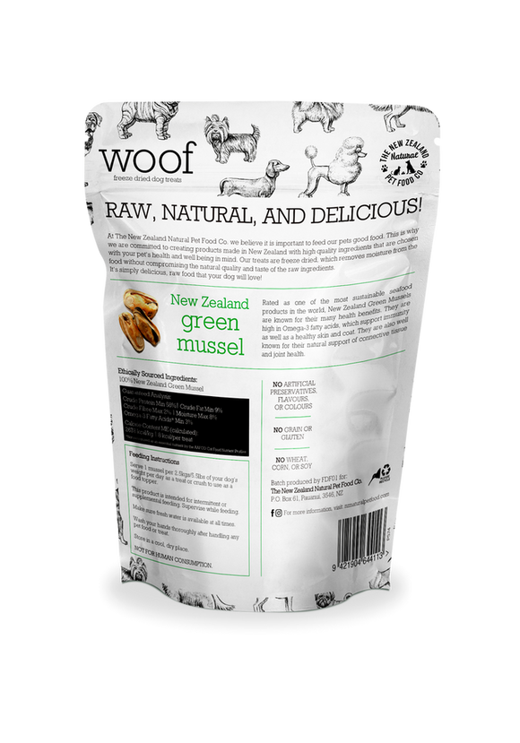 The NZ Natural Pet Food Co. | Woof | Freeze Dried New Zealand Green Mussel | Dog Treat