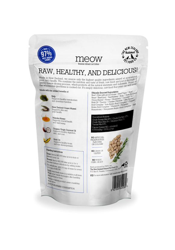 The NZ Natural Pet Food Co. | meow | Freeze Dried Beef & Hoki | Cat Treat