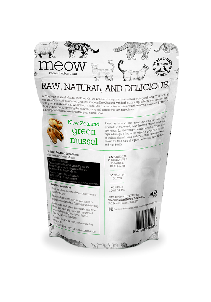 The NZ Natural Pet Food Co. | meow | Freeze Dried Green Mussel | Cat Treat