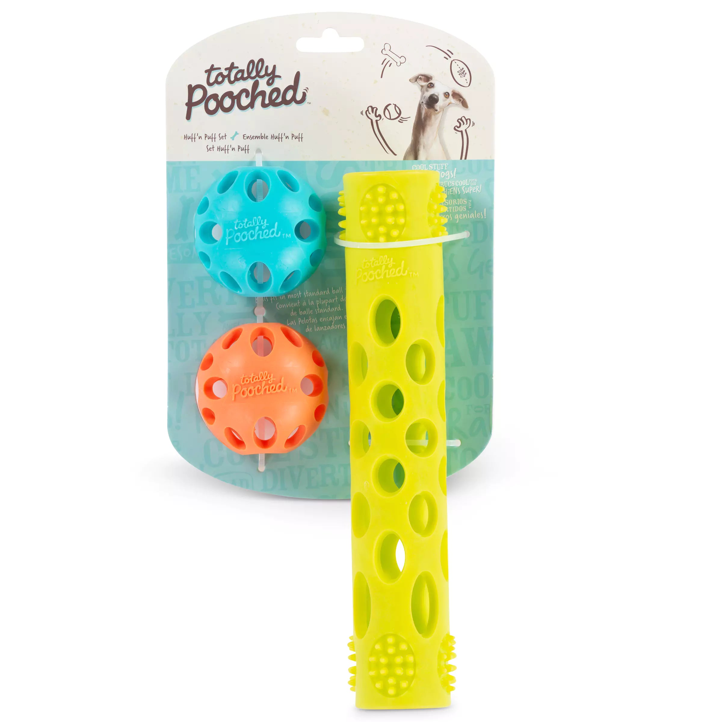 Totally Pooched - Huff'n Puff Rubber Ball & Stick Set 3pc