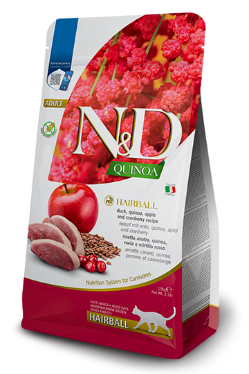 Farmina N&D Quinoa Hairball Control Duck Dry Cat Food package