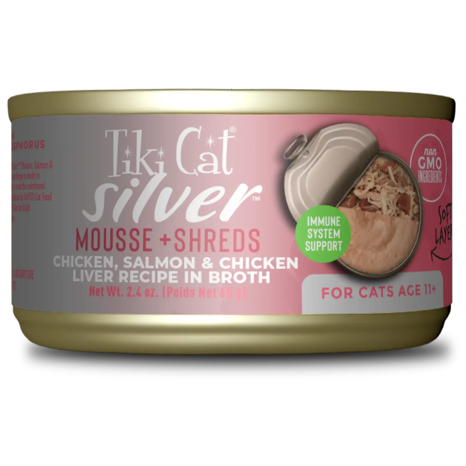 Tiki Cat - Silver - Mousse & Shreds Chicken, Salmon & Chicken Liver Recipe (For Cats)