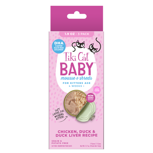 Tiki Cat - Baby - Mousse & Shreds with Chicken, Duck & Duck Liver Recipe (For Kittens)