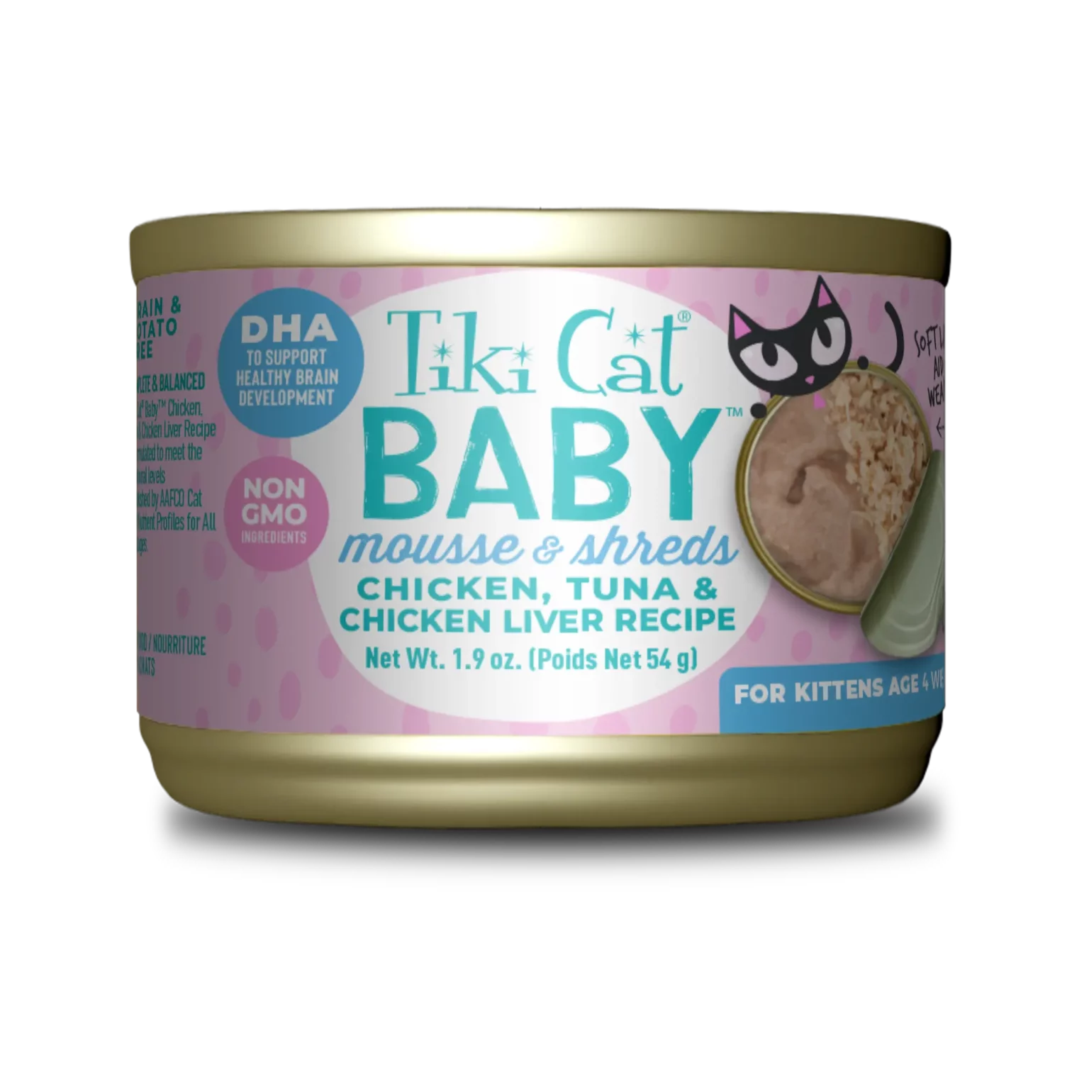 Tiki Cat - Baby - Mousse & Shreds with Chicken, Tuna & Chicken Liver Recipe (For Kittens)