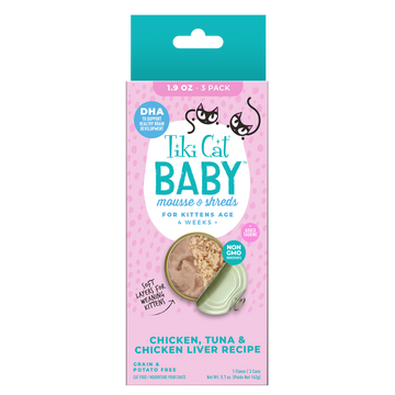 Tiki Cat - Baby - Mousse & Shreds with Chicken, Tuna & Chicken Liver Recipe (For Kittens)