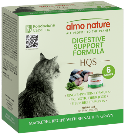 Almo Nature HQS Digestive Support Formula Mackerel Recipe with Spinach in gravy