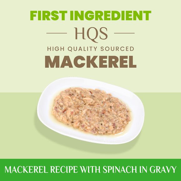Almo Nature HQS Digestive Support Formula Mackerel Recipe with Spinach in gravy