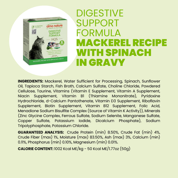 Almo Nature HQS Digestive Support Formula Mackerel Recipe with Spinach in gravy