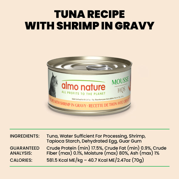 Almo Nature HQS Mousse Tuna Recipe with Shrimp in gravy 70g