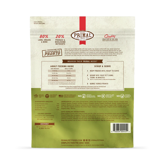 Primal - Pronto - Raw Lamb Pronto (For Dogs) - Frozen Product