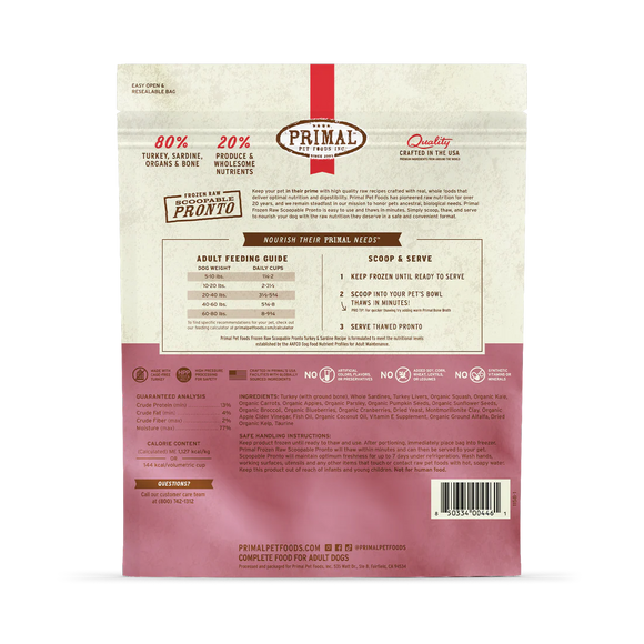 Primal - Pronto - Raw Turkey & Sardine Pronto (For Dogs) - Frozen Product
