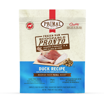 Primal Frozen Raw Scoopable Pronto Duck Recipe 4lb bag, front