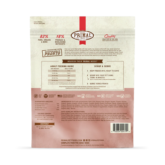 Primal - Pronto - Raw Pork Pronto (For Dogs) - Frozen Product