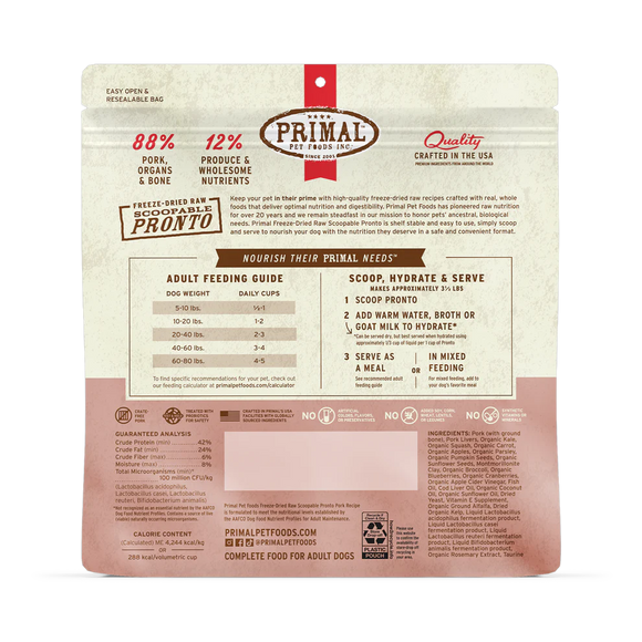 Primal - Pronto - Freeze Dried Raw Pronto - Pork Recipe (For Dogs)