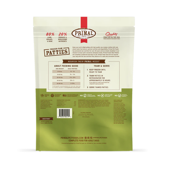 Primal - Patties - Raw Lamb Patties (For Dogs) - Frozen Product