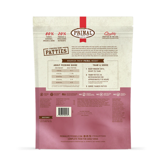Primal - Patties - Raw Turkey & Sardine Patties (For Dogs) - Frozen Product