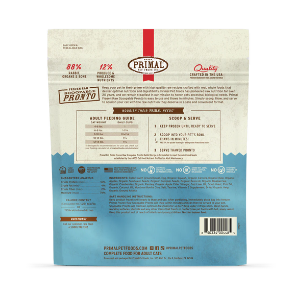 Primal - Pronto - Raw Rabbit (For Cats) - Frozen Product