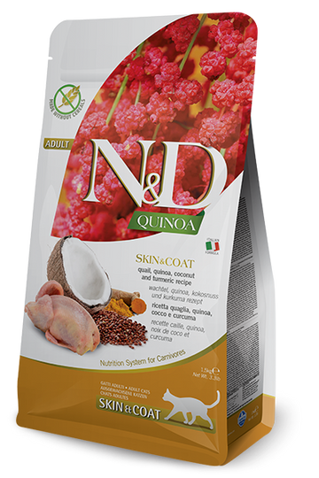 Farmina - N&D Quinoa Skin & Coat - Quail, Quinoa, Coconut and Turmeric Adult Recipe (Dry Cat Food)