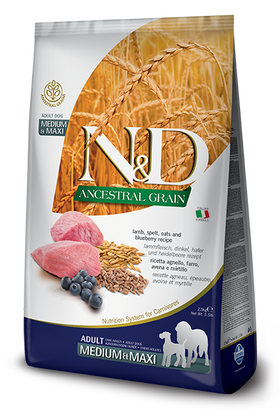 Farmina - N&D Ancestral Grain - Lamb & Blueberry Adult Medium & Maxi (Dry Dog Food)