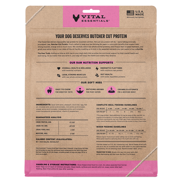 Vital Essentials Soft Nibs - Freeze-Dried Quail, Pheasant & Egg Entree (For Dogs)