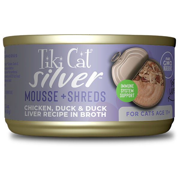 Tiki Cat - Silver - Mousse & Shreds With Chicken, Duck & Duck Liver Recipe (For Cats)