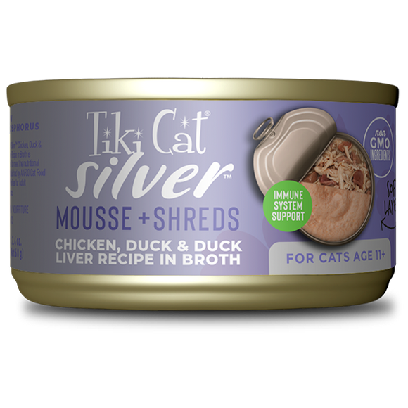 Tiki Cat - Silver - Mousse & Shreds With Chicken, Duck & Duck Liver Recipe (For Cats)