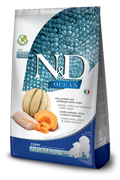 Farmina - N&D Ocean - Cod, Pumpkin & Cantaloupe Melon Medium & Maxi (For Puppies)