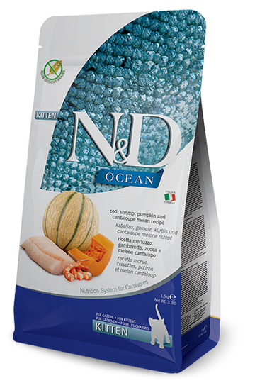 Farmina - N&D Ocean - Cod, Shrimp, Pumpkin and Cantaloupe Kitten Recipe (Dry Cat Food)