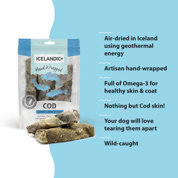 Icelandic+ - Hand Wrapped Cod Skin Short 5" Chew Sticks (For Dogs)