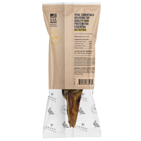 Vital Essentials Raw Bar Freeze-Dried Duck Heads Dog Treat