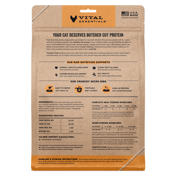 Vital Essentials Micro Nibs - Freeze-Dried Pork & Lamb Entree (For Cats)