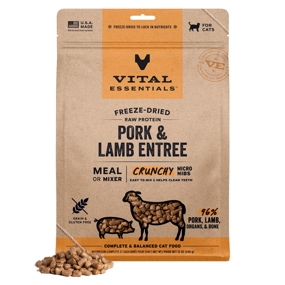 Vital Essentials Micro Nibs - Freeze-Dried Pork & Lamb Entree (For Cats)