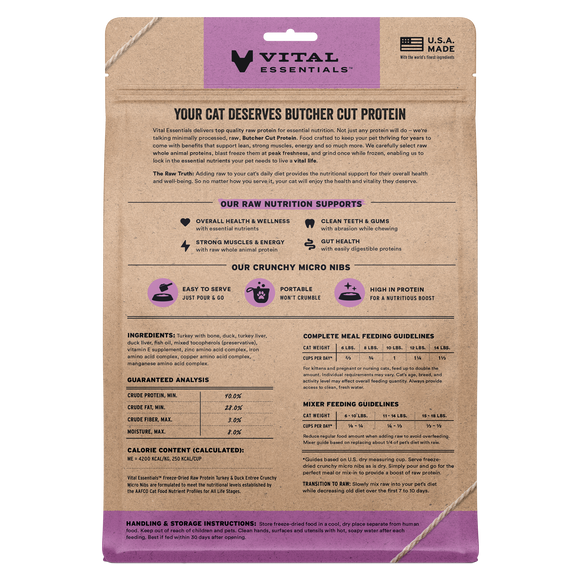 Vital Essentials Micro Nibs - Freeze-Dried Turkey & Duck Entree (For Cats)