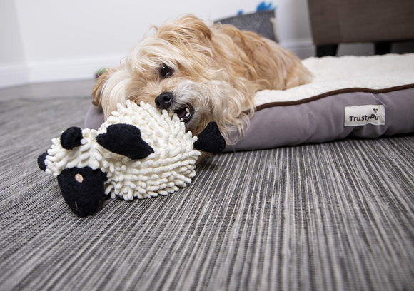 GoDog Fuzzy Wuzzy Lamb Chew Guard Plush Dog Toy