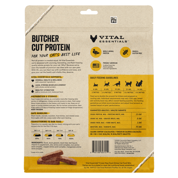 Vital Essentials Frozen Raw Duck Mini Patties for Cats back of bag