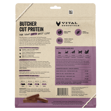 Vital Essentials Frozen Raw Turkey Mini Patties for Cats back of bag